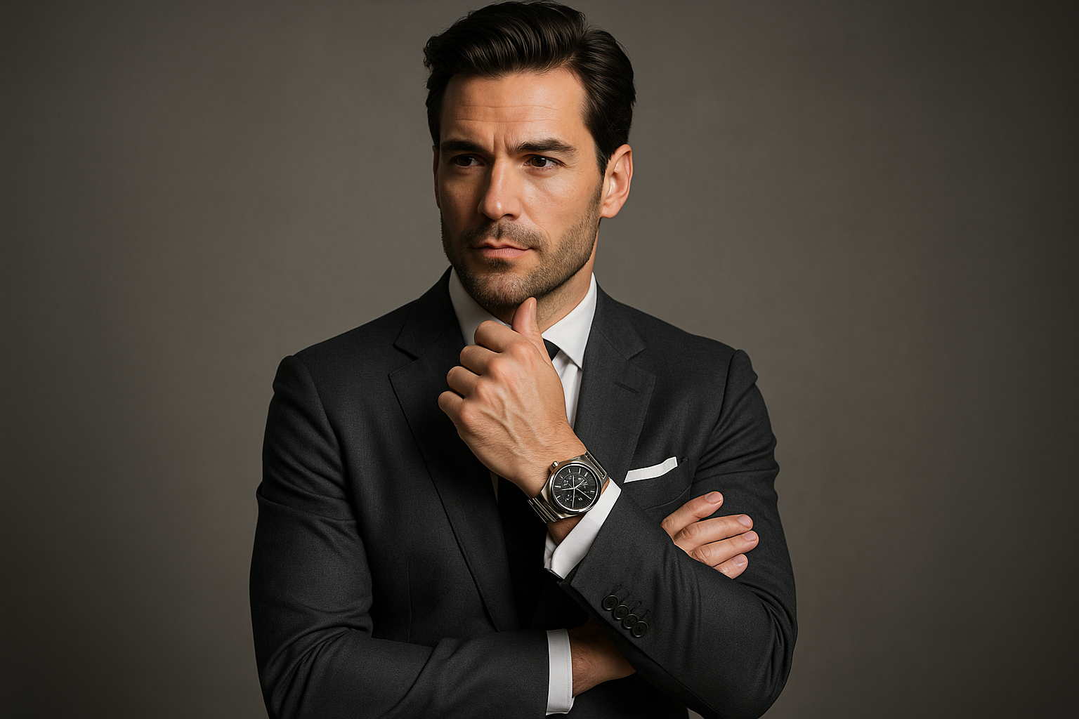 Gere a imagem de um homem elegante usando um relógio