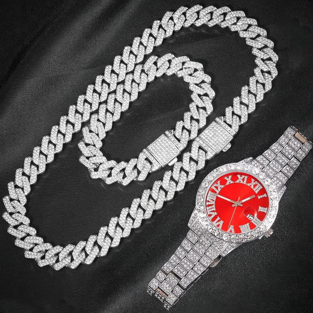 Compre um Relogio e leve uma pulseira e corrente cravejada